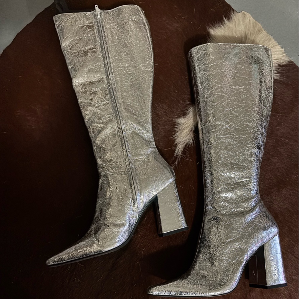 Steve Madden Metallic Silver Pointy Toe Boots